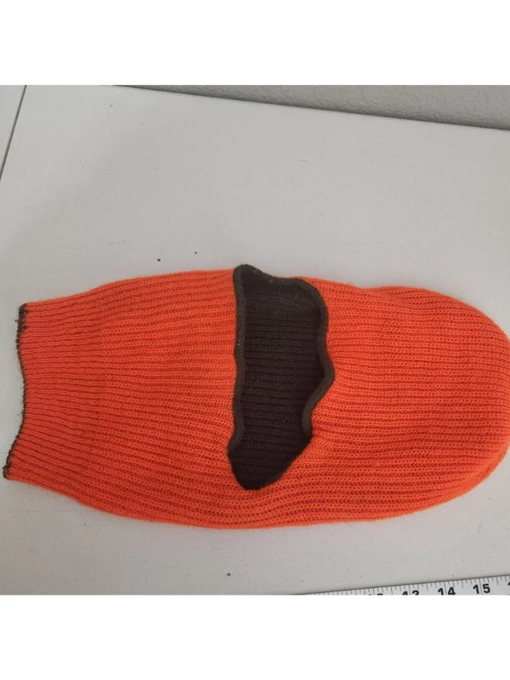 Reversible Olive Green & Orange Knit Balaclava Face Mask Ribbed Winter Hunting